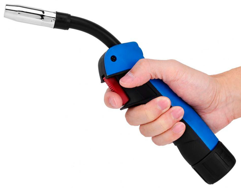 Ergonomic welding torch handle for semi-automatic