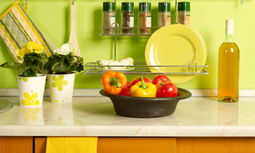 Kitchen work area decorated in pistachio color