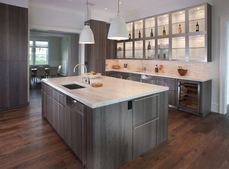 Gray-green cabinets in the kitchen