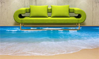 3D sofa op de vloer aan zee