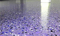 Flooded floor with purple flocks