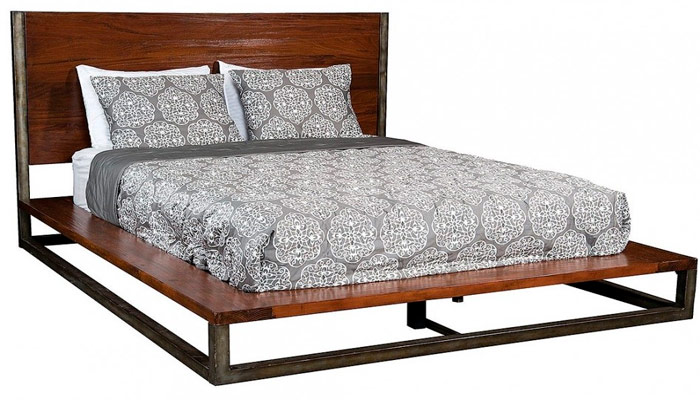 Combined bed frame made of wood and metal