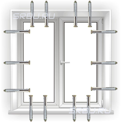 Mga fastener ng frame ng window na may mga angkla