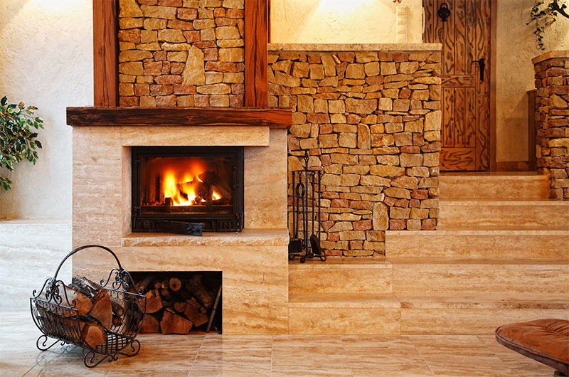 Closed wood burning fireplace