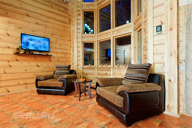 The interior of the house from glued beams