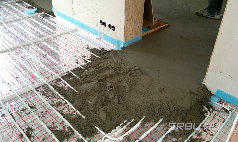 Semi-dry screed under floor heating